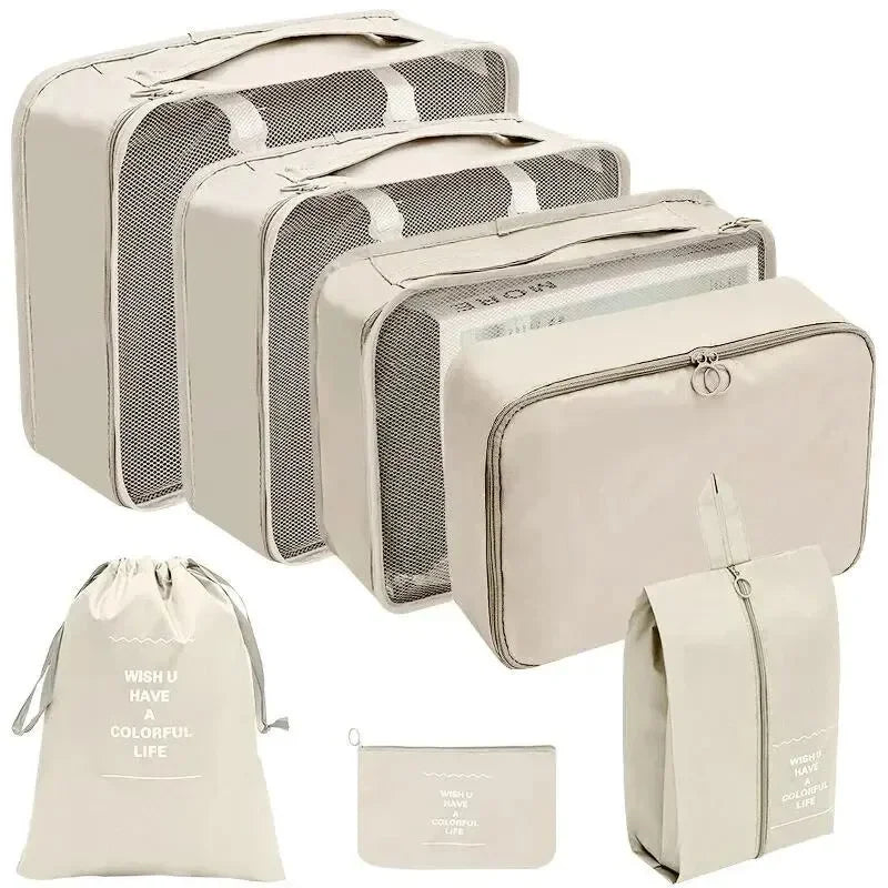 Set organizadores de viaje: cubos de embalaje, bolsas para maleta y fundas para ropa y zapatos