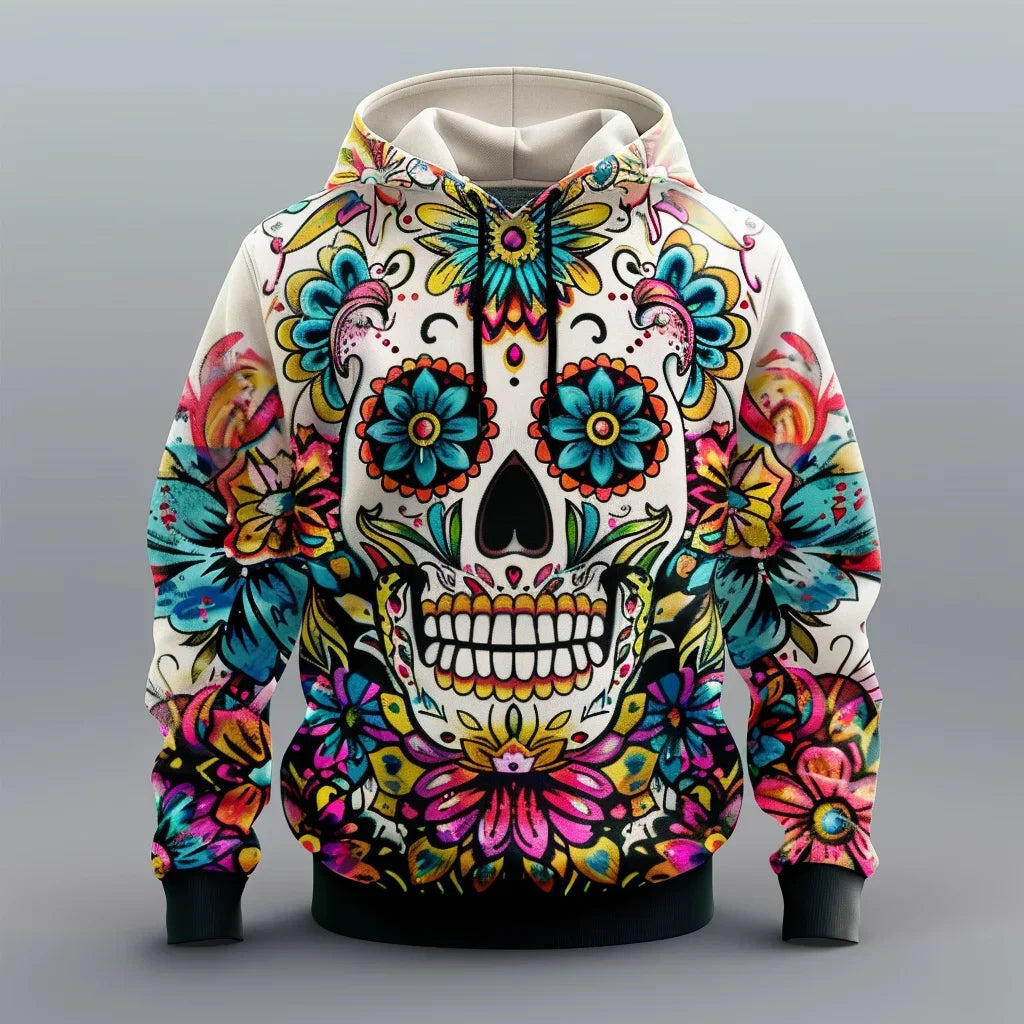 Hoodie con calavera floral 3D – Unisex