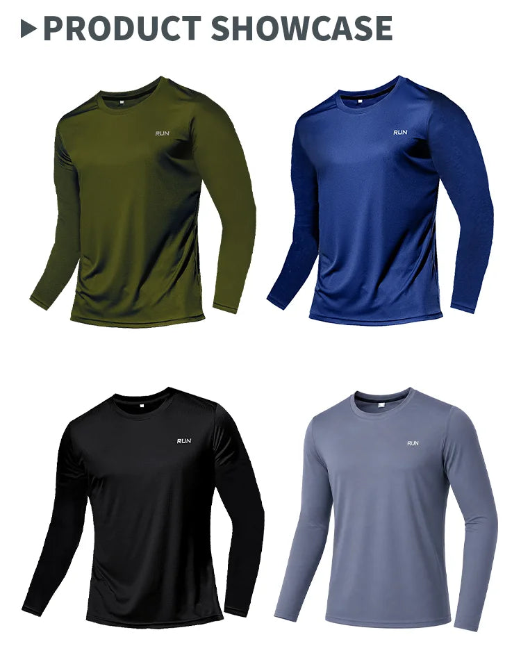 Camiseta de manga larga para hombre con protección solar UPF 50+; ideal para natación, pesca, senderismo y correr; tejido de secado rápido y ligero.