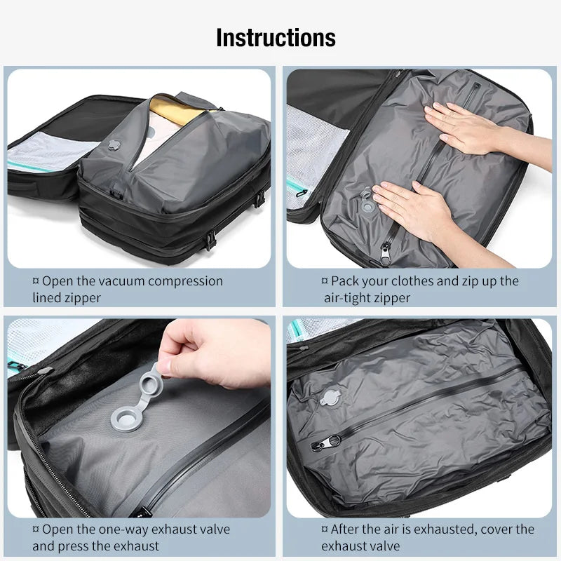 Mochila de viaje con compresión al vacío 60L | Puerto USB y compartimento para portátil