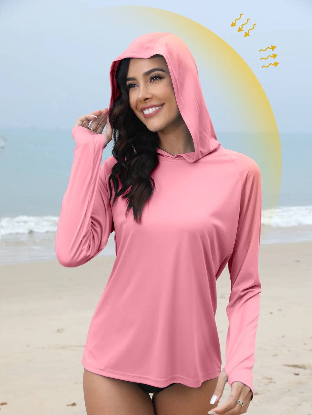 Sudadera con capucha UV para mujer | Aberturas para pulgares y coleta oculta para running y outdoor