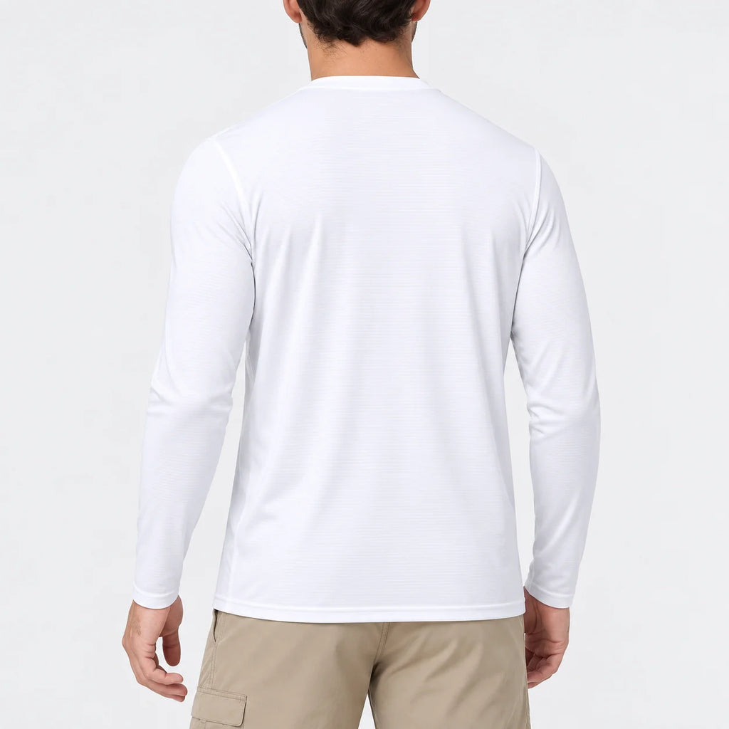 Camiseta de manga larga para hombre con protección solar UPF 50+; ideal para natación, pesca, senderismo y correr; tejido de secado rápido y ligero.