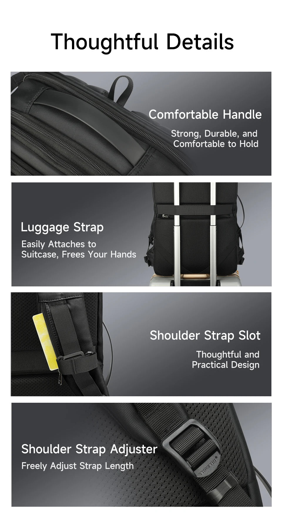 Mochila de viaje compresión al vacío 27–37L unisex | USB, portátil 17” y apta cabina