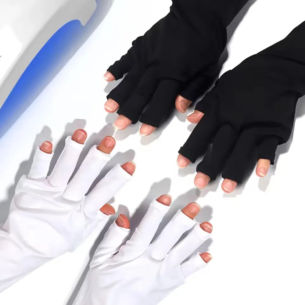 Guantes de gel con protección UV; guantes elásticos sin dedos para proteger las manos durante el arte de uñas, aptos para uso doméstico y en exteriores.