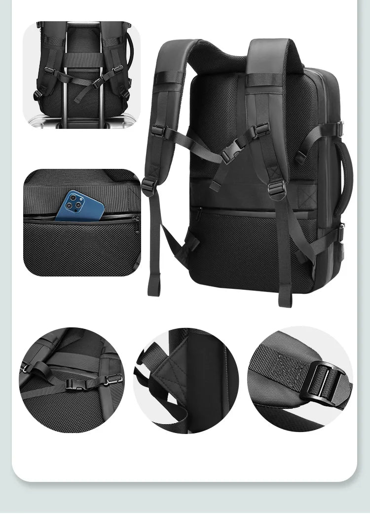 Mochila de viaje con compresión al vacío 60L | Puerto USB y compartimento para portátil