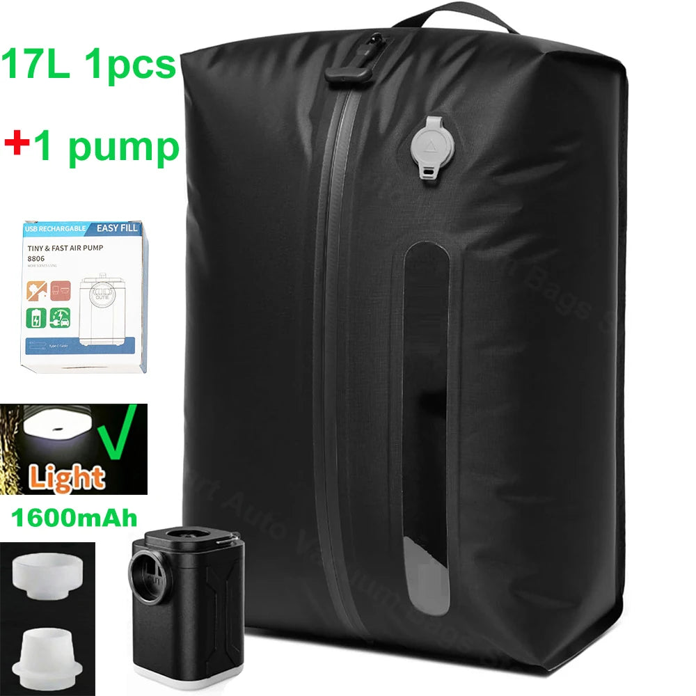 Bolsa de compresión al vacío con ventana y bomba, reutilizable, impermeable y ahorradora de espacio para equipaje y maletas.