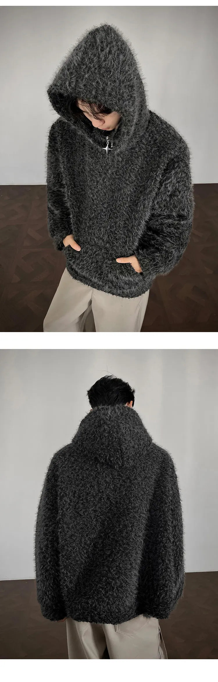Hoodie de punto con medio cierre – Estilo urbano hombre