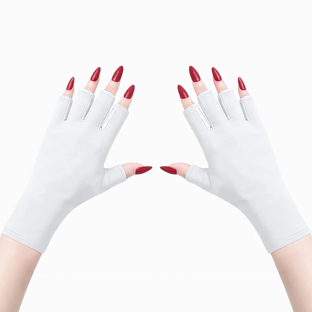 Guantes de gel con protección UV; guantes elásticos sin dedos para proteger las manos durante el arte de uñas, aptos para uso doméstico y en exteriores.