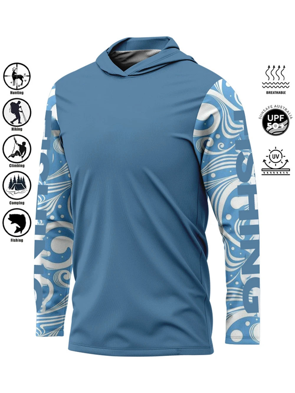 Camiseta de pesca con capucha UPF 50+ – Secado rápido y absorción de humedad