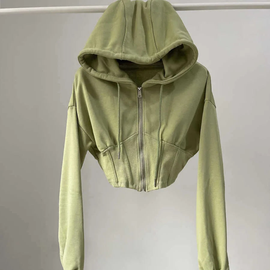 Hoodie corto con cintura ajustada – Mujer