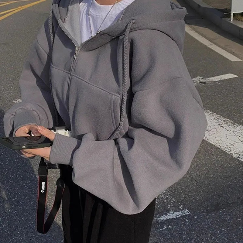 Autumn Winter Hooded Hoodies mujer Casual Streetwear Zip Up Sweatshirts Long Sleeve Jackets Harajuku Y2K Crop Tops Hood Shirt
