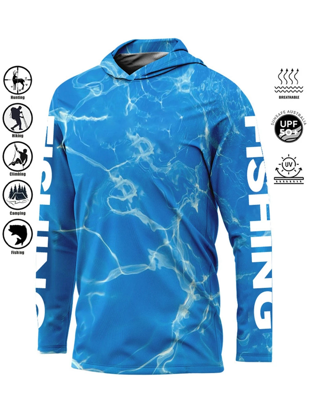 Camiseta de pesca con capucha UPF 50+ – Transpirable y de secado rápido