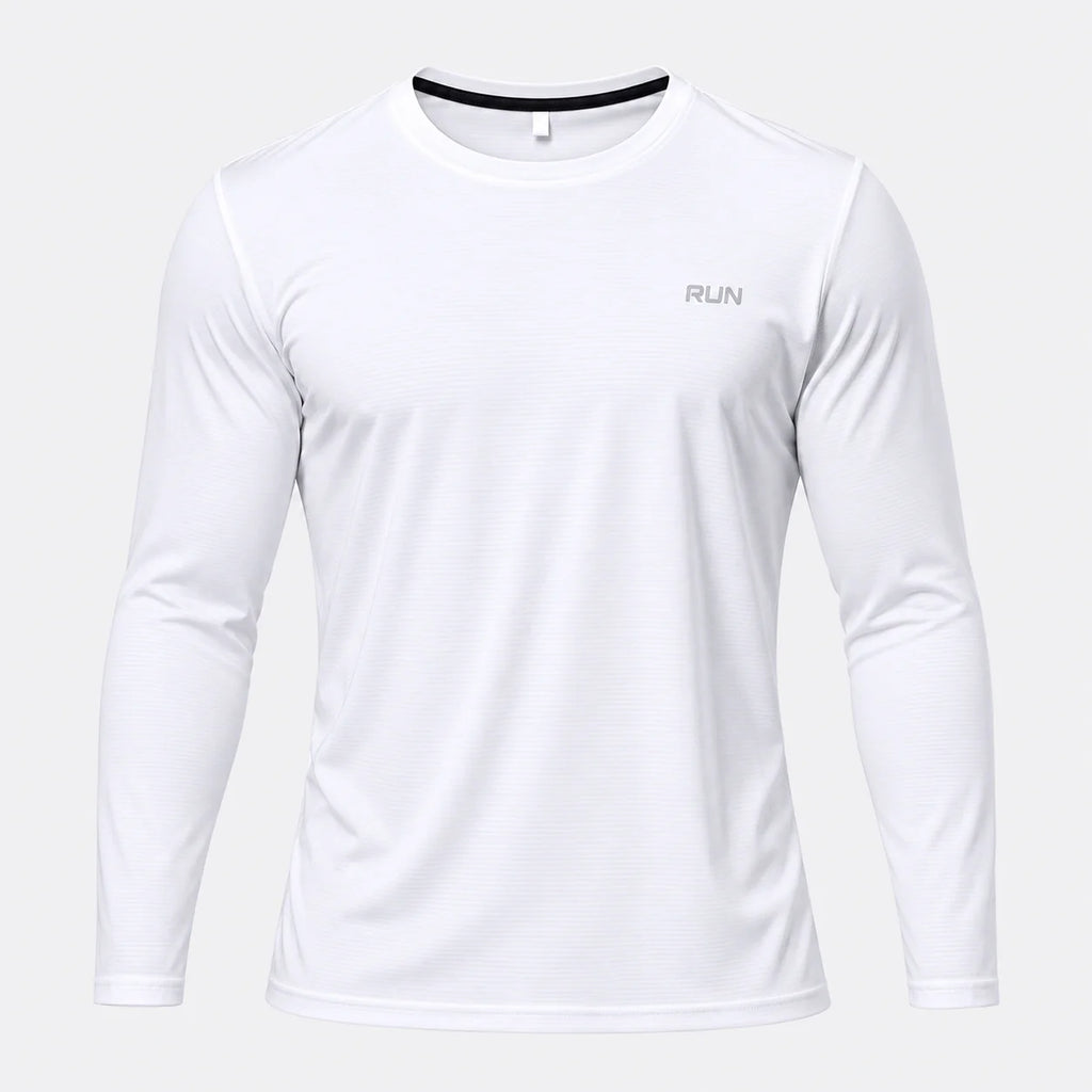 Camiseta de manga larga para hombre con protección solar UPF 50+; ideal para natación, pesca, senderismo y correr; tejido de secado rápido y ligero.