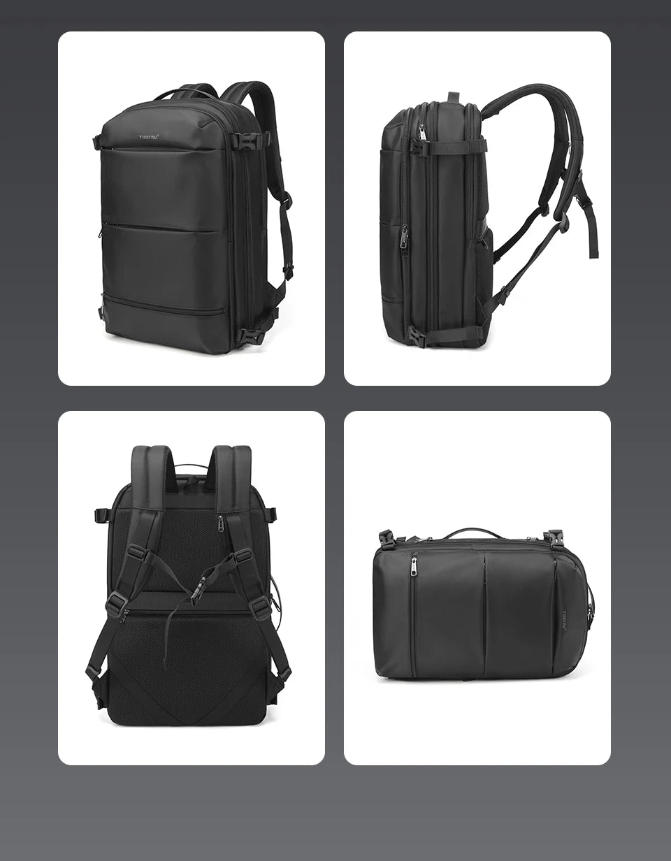 Mochila de viaje compresión al vacío 27–37L unisex | USB, portátil 17” y apta cabina