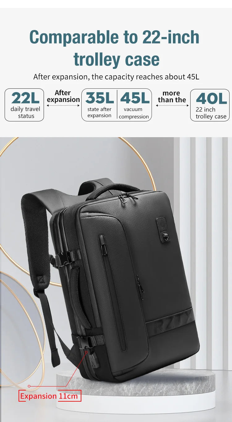 Mochila de viaje con compresión al vacío 60L | Puerto USB y compartimento para portátil