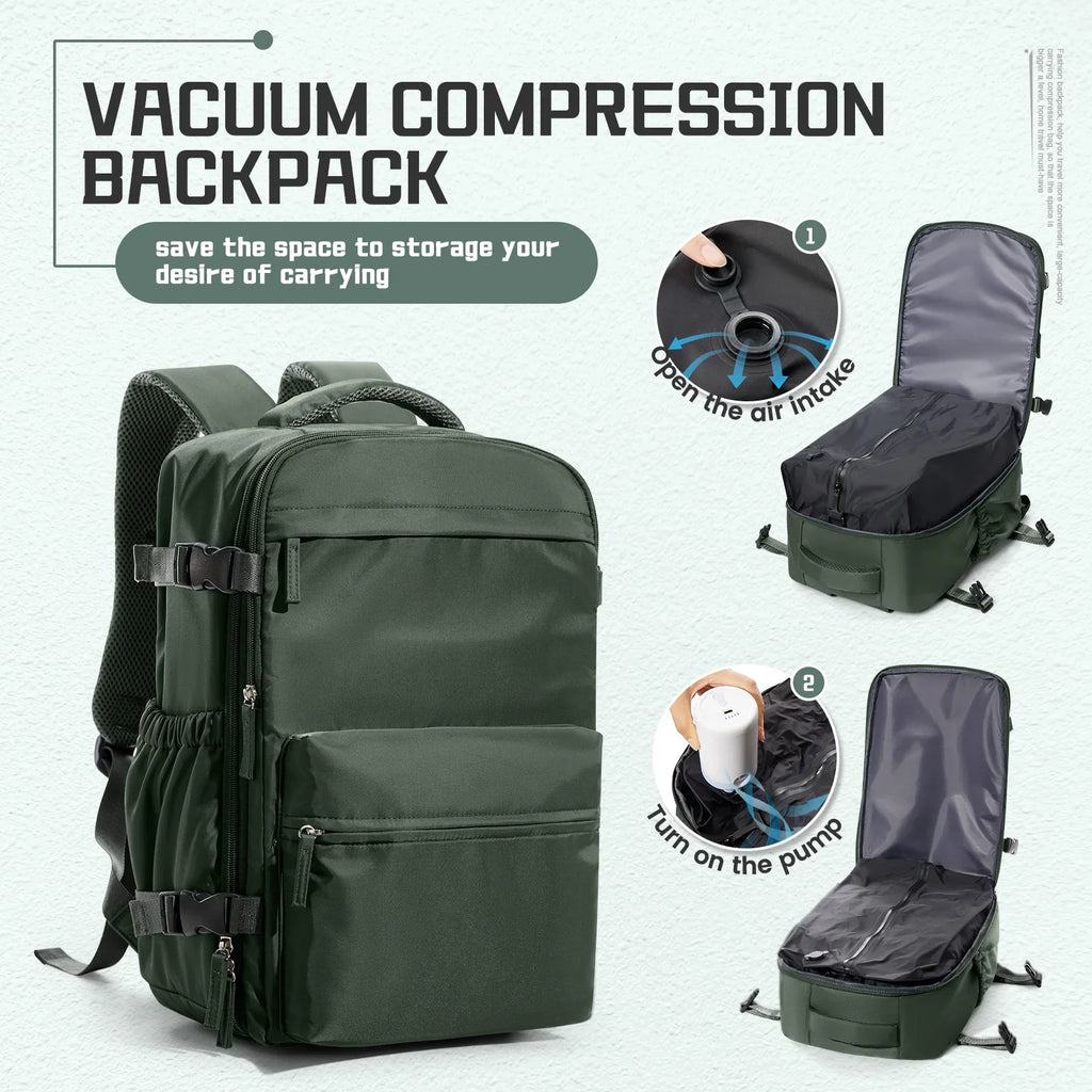 Mochila compresión al vacío apta para cabina 40x20x25 cm | Portátil 15,6” para viajes