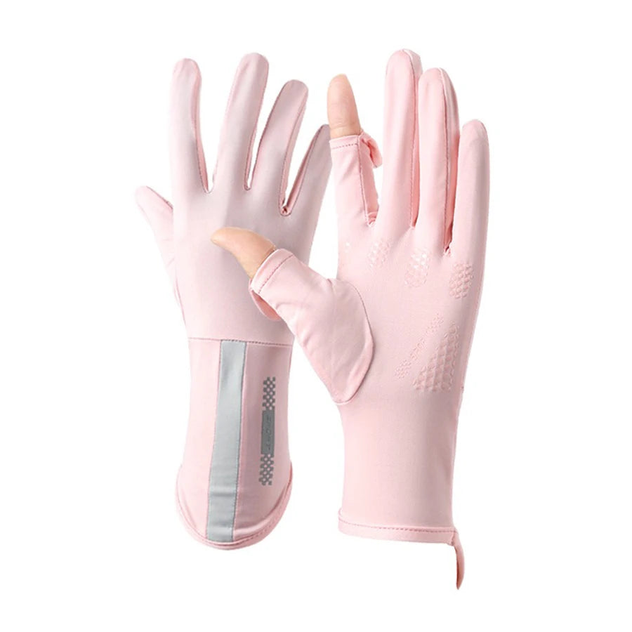 Guantes de verano seda helada anti-UV para mujer | Sin dedos, táctiles y antideslizantes