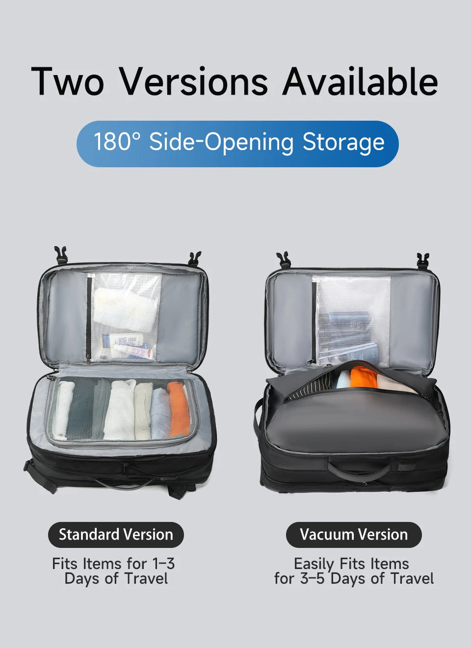 Mochila de viaje compresión al vacío 27–37L unisex | USB, portátil 17” y apta cabina