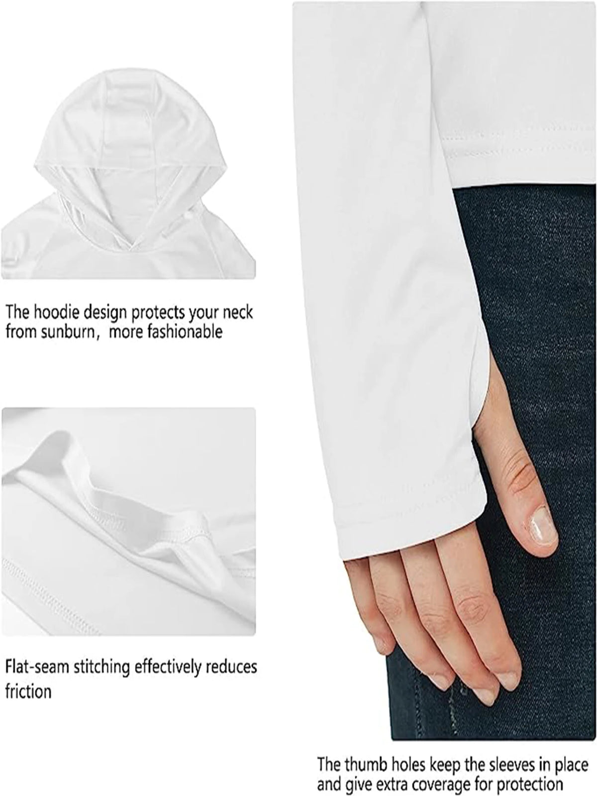 Sudadera con capucha UV para mujer | Aberturas para pulgares y coleta oculta para running y outdoor