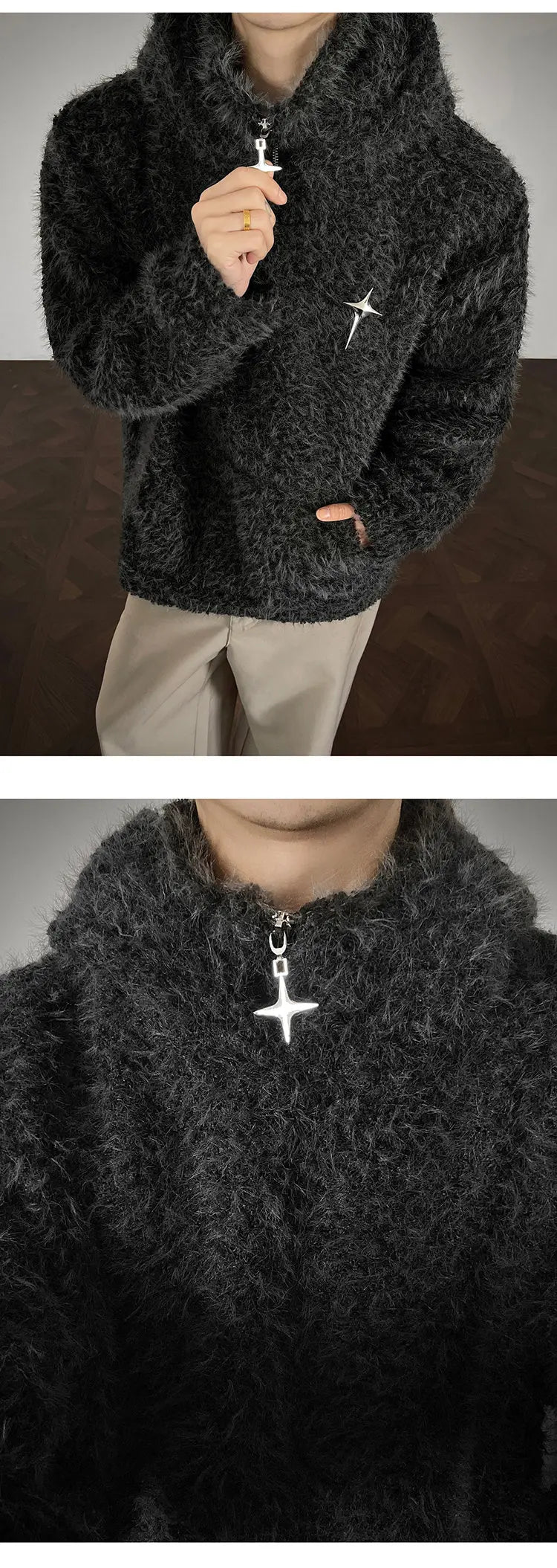 Hoodie de punto con medio cierre – Estilo urbano hombre