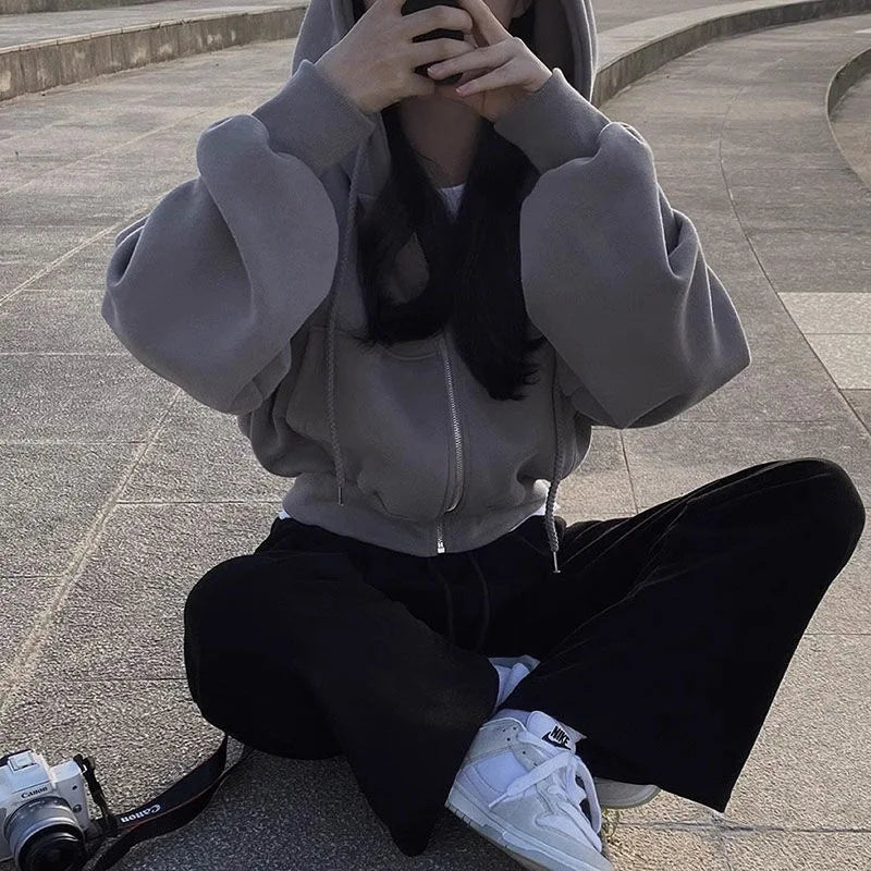 Hoodie crop con cierre – Estilo Y2K mujer