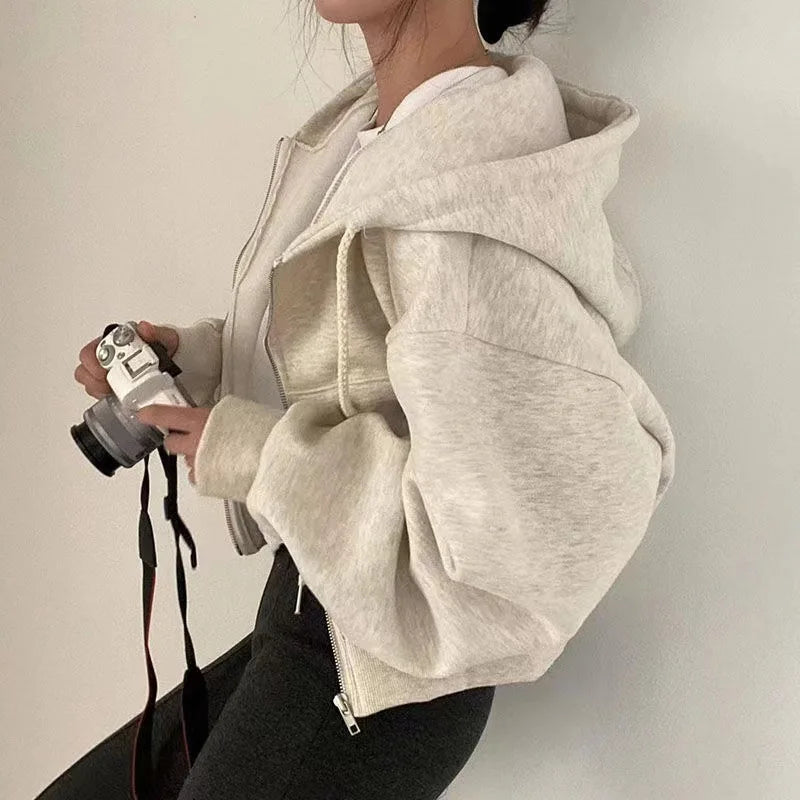 Autumn Winter Hooded Hoodies mujer Casual Streetwear Zip Up Sweatshirts Long Sleeve Jackets Harajuku Y2K Crop Tops Hood Shirt
