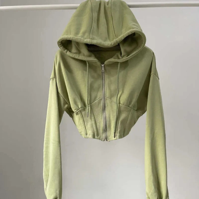 Hoodie corto con cintura ajustada – Mujer