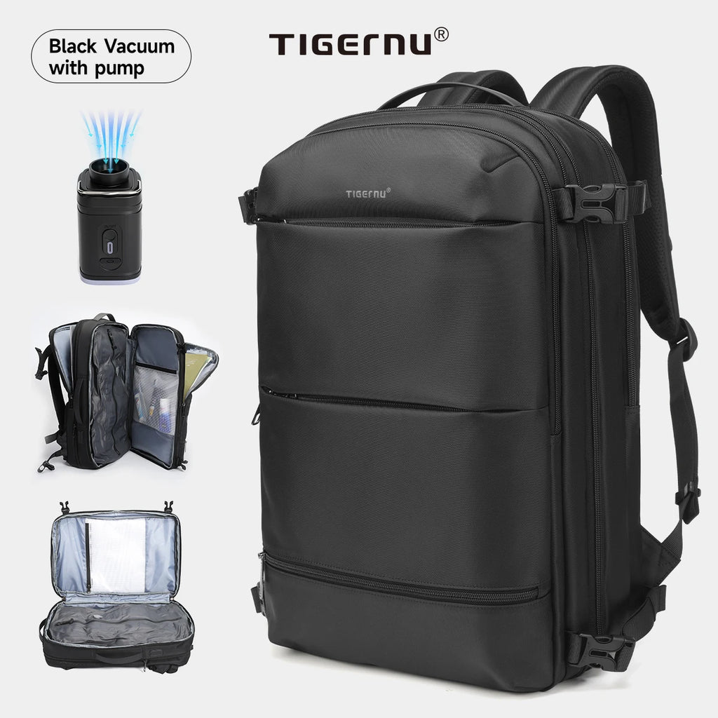 Mochila de viaje compresión al vacío 27–37L unisex | USB, portátil 17” y apta cabina