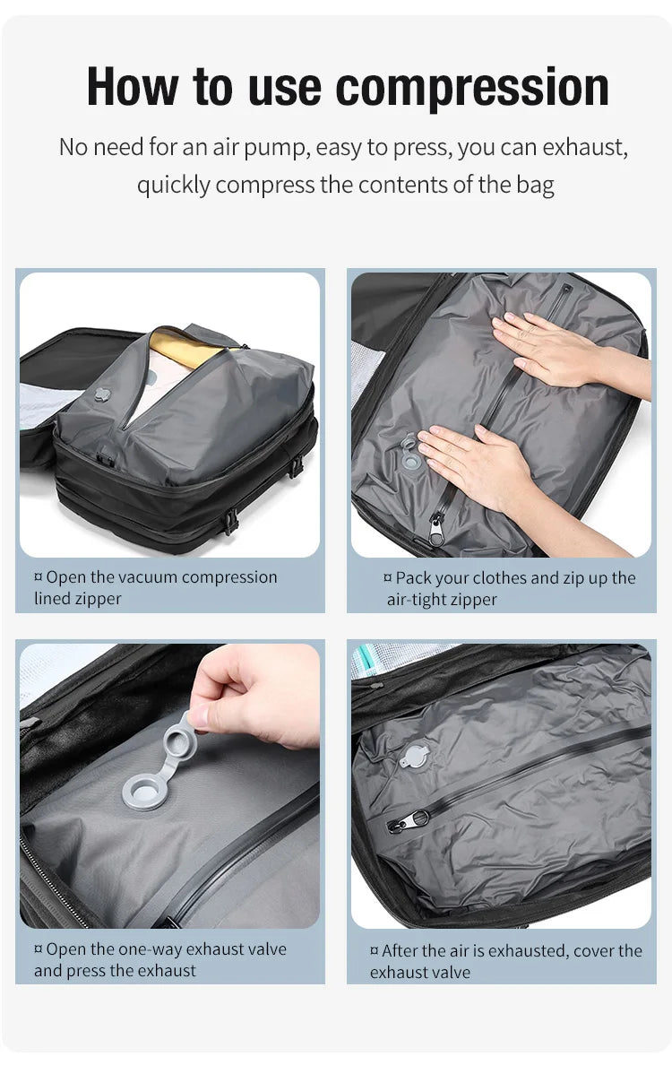 Mochila de viaje con compresión al vacío 60L | Puerto USB y compartimento para portátil