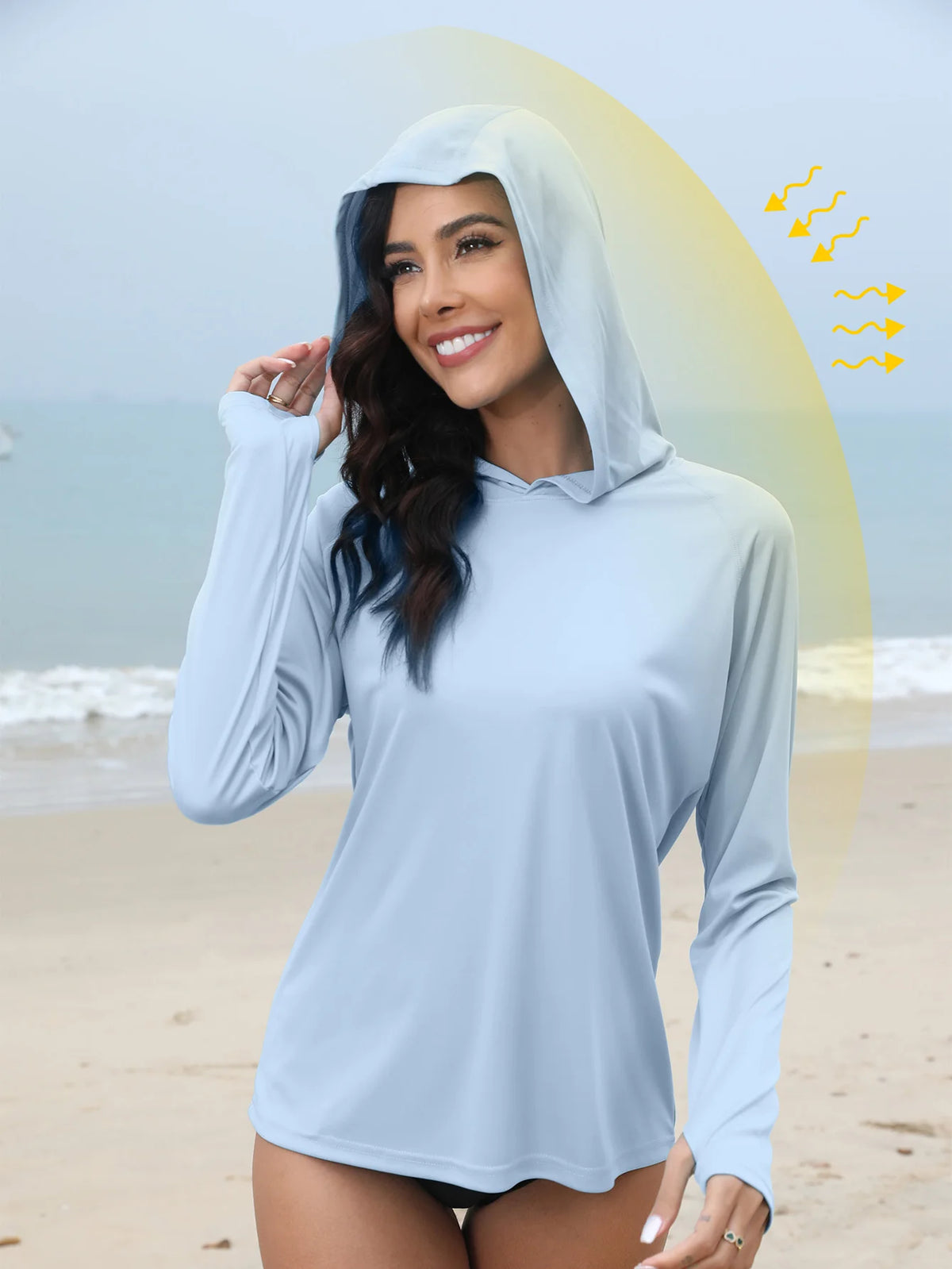 Sudadera con capucha UV para mujer | Aberturas para pulgares y coleta oculta para running y outdoor