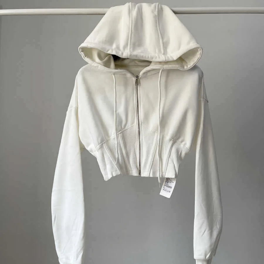 Hoodie corto con cintura ajustada – Mujer