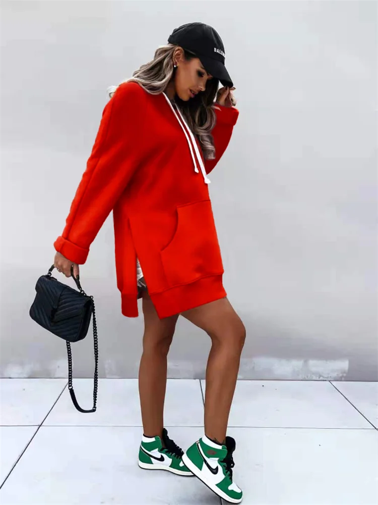 Hoodie casual con bolsillo – Manga larga mujer