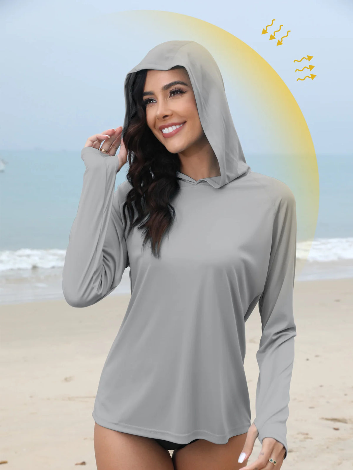 Sudadera con capucha UV para mujer | Aberturas para pulgares y coleta oculta para running y outdoor