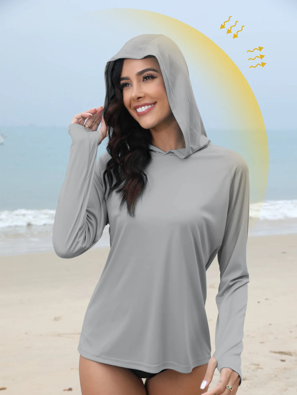 Sudadera con capucha UV para mujer | Aberturas para pulgares y coleta oculta para running y outdoor