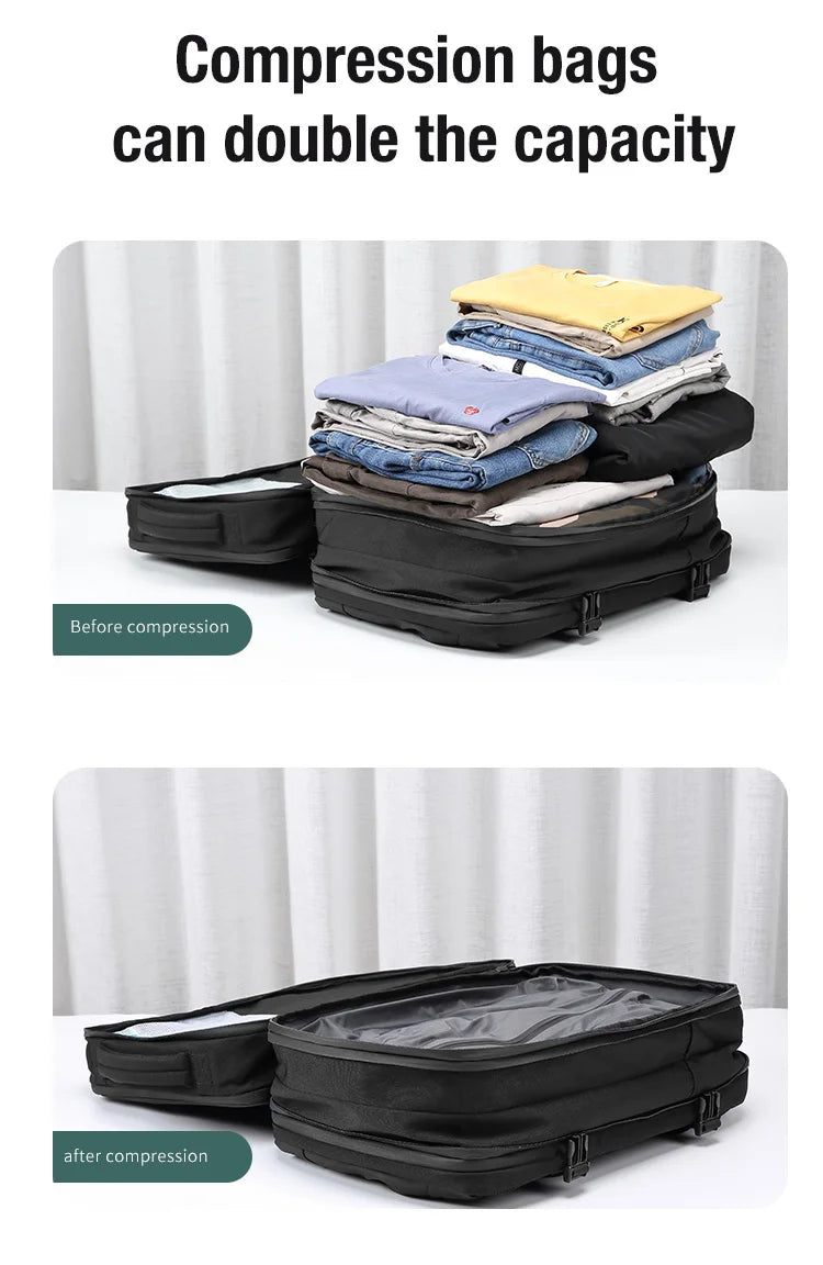 Mochila de viaje con compresión al vacío 60L | Puerto USB y compartimento para portátil