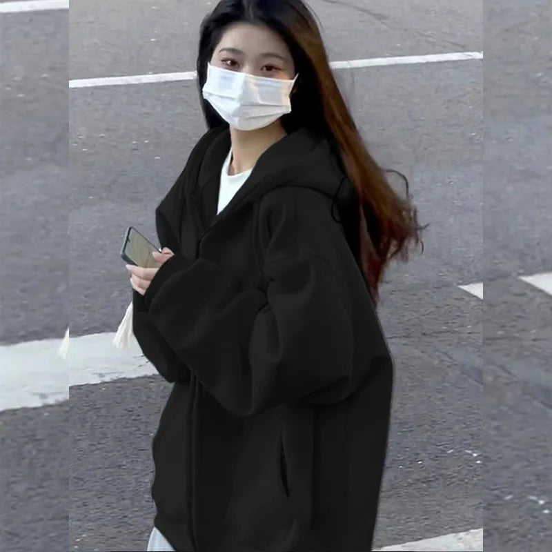 Hoodie oversize con cierre – Estilo coreano mujer
