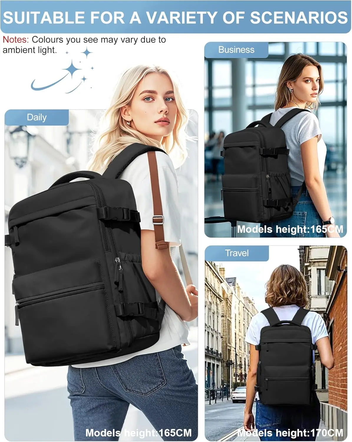 Mochila compresión al vacío apta para cabina 40x20x25 cm | Portátil 15,6” para viajes
