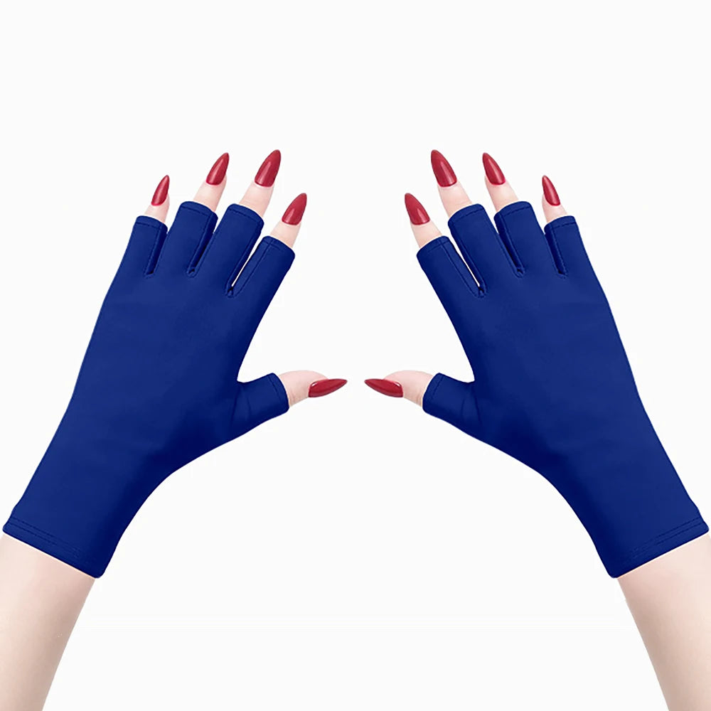 Guantes de gel con protección UV; guantes elásticos sin dedos para proteger las manos durante el arte de uñas, aptos para uso doméstico y en exteriores.