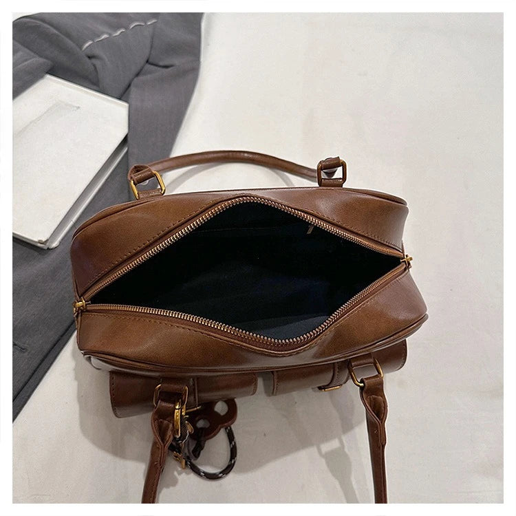 Bolso de hombro retro para mujer | Piel sintética con múltiples bolsillos y colgante desmontable