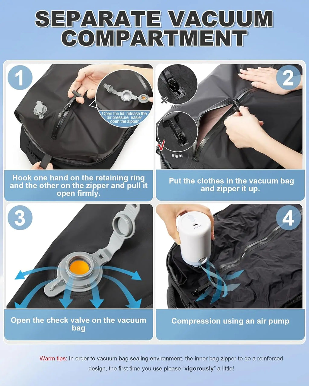 Mochila compresión al vacío apta para cabina 40x20x25 cm | Portátil 15,6” para viajes