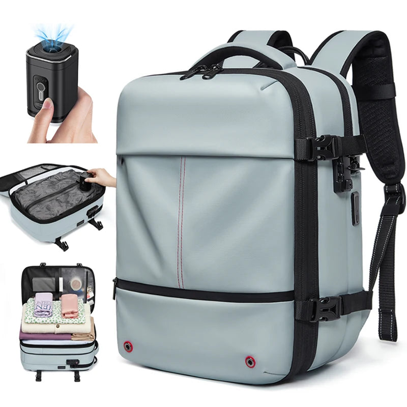 Mochila casual compresión al vacío 40L | Puerto USB, portátil 16” para escuela y viajes