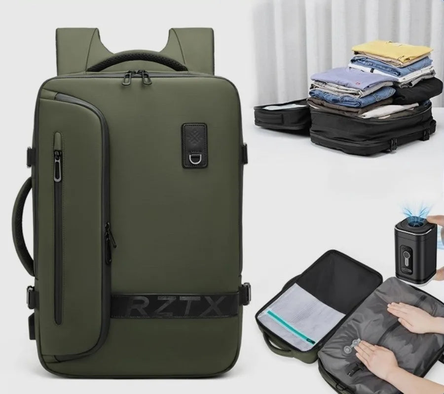 Mochila de viaje con compresión al vacío 60L | Puerto USB y compartimento para portátil