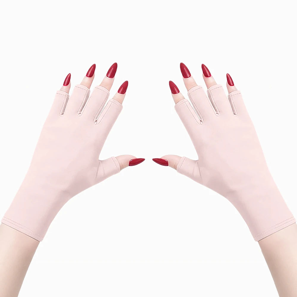 Guantes de gel con protección UV; guantes elásticos sin dedos para proteger las manos durante el arte de uñas, aptos para uso doméstico y en exteriores.