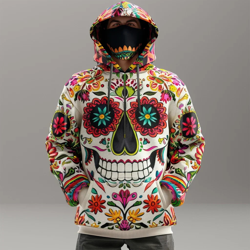 Hoodie con calavera floral 3D – Unisex