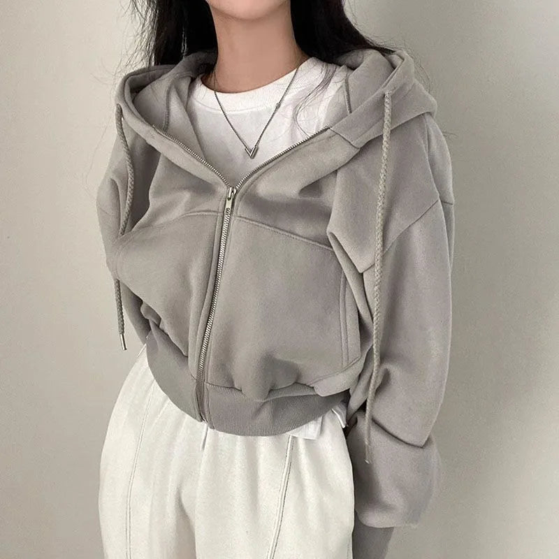 Hoodie crop con cierre – Estilo Y2K mujer
