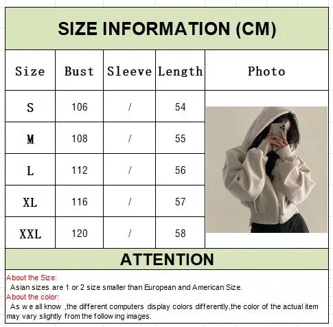 Autumn Winter Hooded Hoodies mujer Casual Streetwear Zip Up Sweatshirts Long Sleeve Jackets Harajuku Y2K Crop Tops Hood Shirt