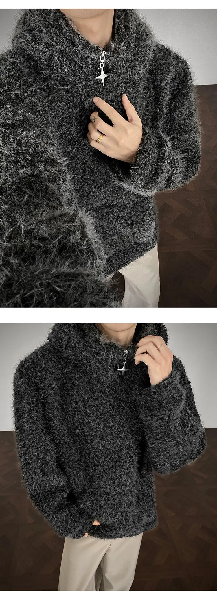 Hoodie de punto con medio cierre – Estilo urbano hombre