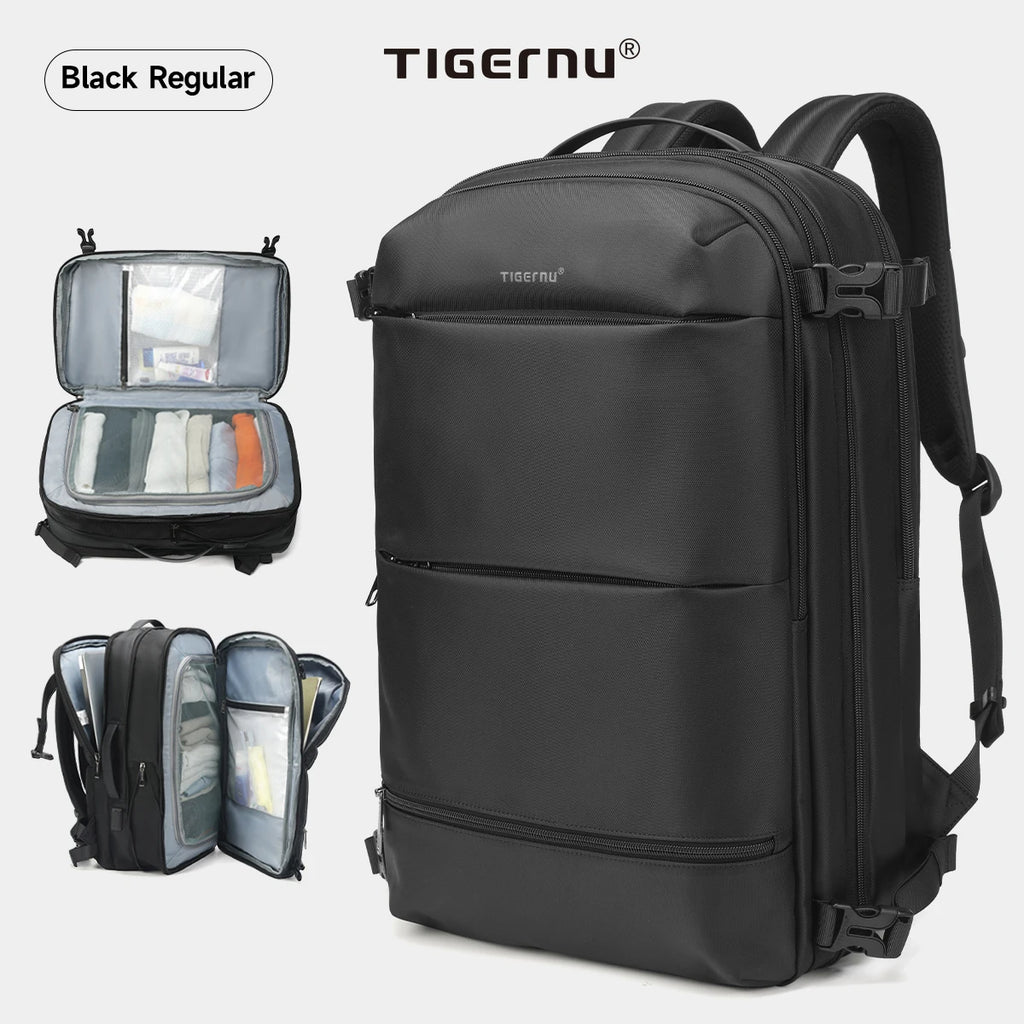 Mochila de viaje compresión al vacío 27–37L unisex | USB, portátil 17” y apta cabina