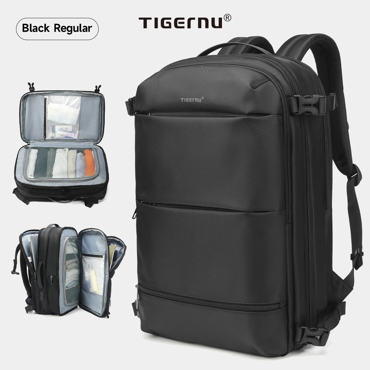 Mochila de viaje compresión al vacío 27–37L unisex | USB, portátil 17” y apta cabina