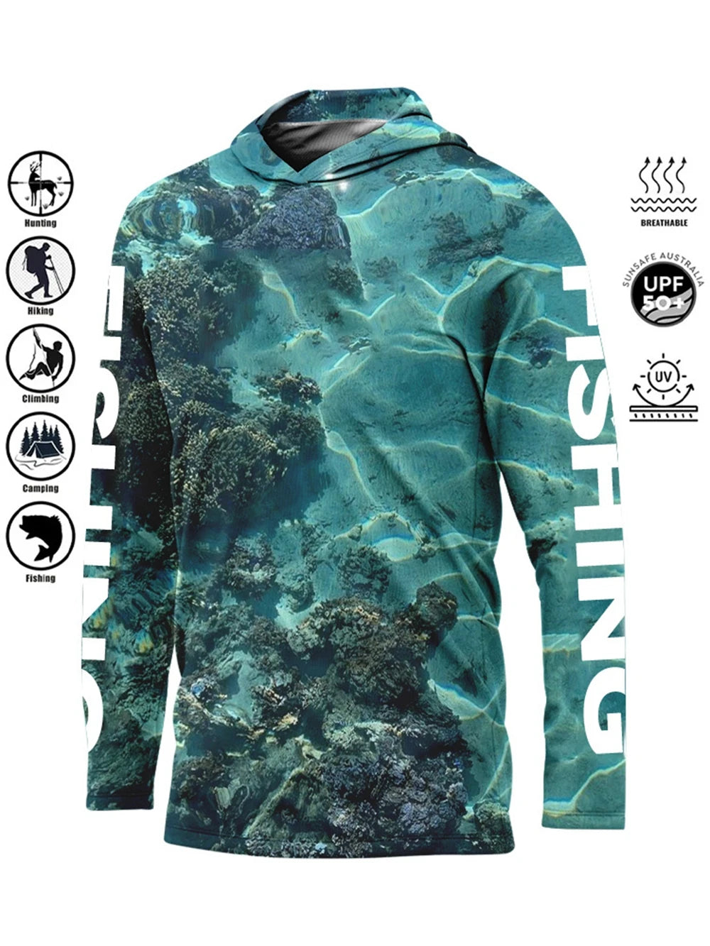 Camiseta de pesca con capucha UPF 50+ – Transpirable y de secado rápido
